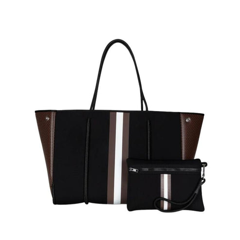 HA Tote Bag Grayson Java black chocolate white stripe stain resistant neoprene