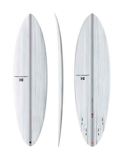 Harley Ingleby MID 4 Thunderbolt Red Candy/White surfboard, deck, rail profile and bottom views