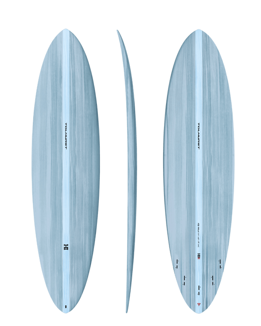 Thunderbolt Harley Ingleby MID 6 five-fin surfboard in Light Blue, official Thunderbolt product photo