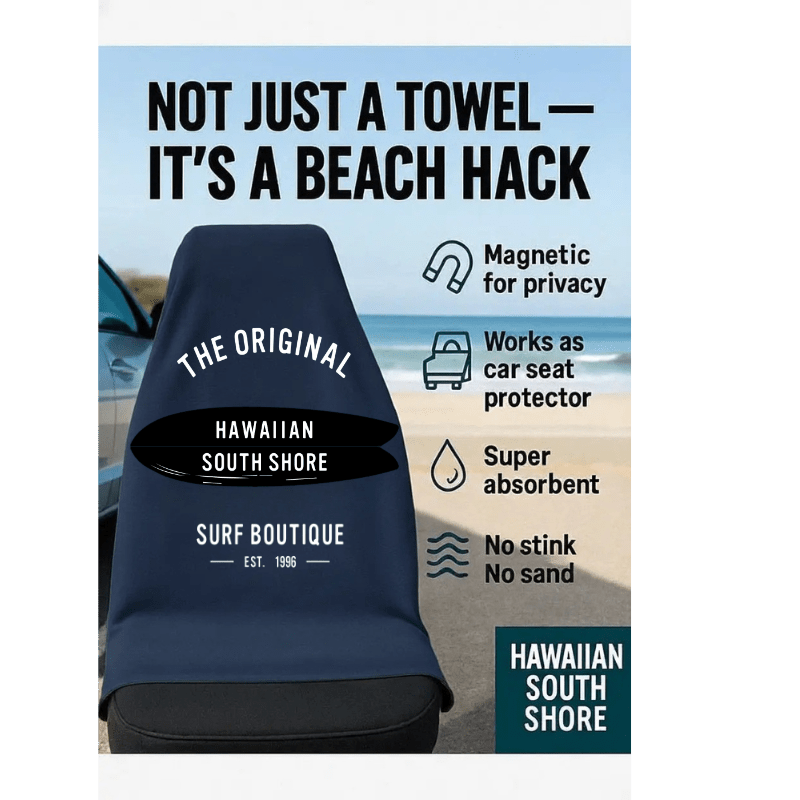 Hawaiian South Shore Beach Towel with Magnet Twin Board Blue - Must - Have for Surfers