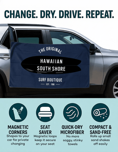Hawaiian South Shore Beach Towel with Magnet Twin Board Blue - Must - Have for Surfers