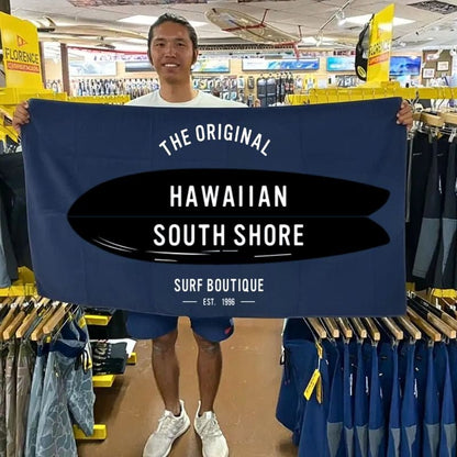 Hawaiian South Shore Beach Towel with Magnet Twin Board Blue - Must - Have for Surfers
