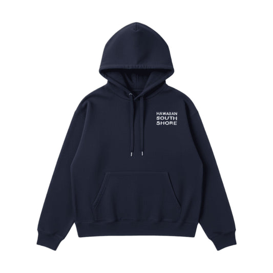 Surf Supply Hoodie in Navy, front, flat lay