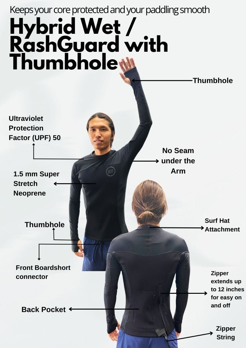 HawaiianSouthShore Hybrid Wet/RashGuard with Thumbhole (Small - XXLarge) - Must - Have for Surfers