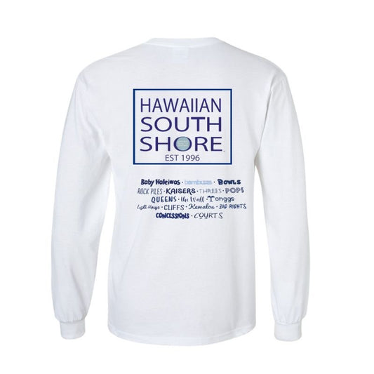 HawaiianSouthShore Longsleeves Tee SURFPOINT (Small - XLarge) White - Must - Have for Surfers