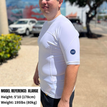 HawaiianSouthShore Rashguard Fitted (XSmall - 2XLarge) Short Sleeves White - Must - Have for Surfers