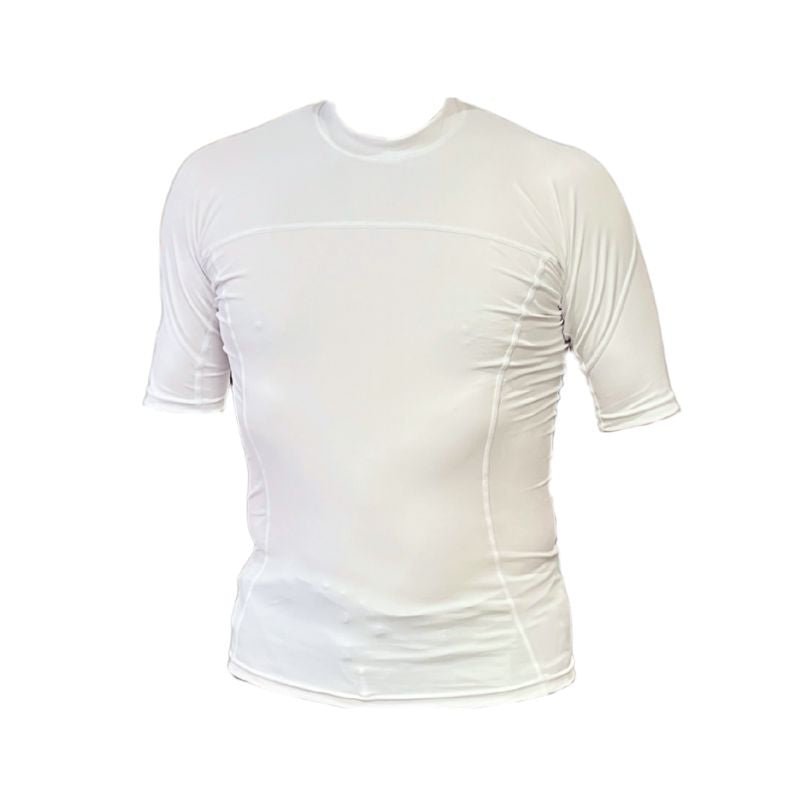 HawaiianSouthShore Rashguard Fitted (XSmall - 2XLarge) Short Sleeves White - Must - Have for Surfers