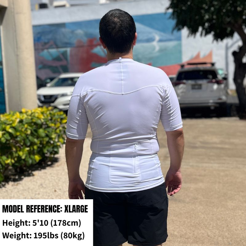HawaiianSouthShore Rashguard Fitted (XSmall - 2XLarge) Short Sleeves White - Must - Have for Surfers