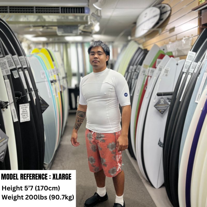 HawaiianSouthShore Rashguard Fitted (XSmall - 2XLarge) Short Sleeves White - Must - Have for Surfers