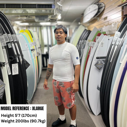 HawaiianSouthShore Rashguard Fitted (XSmall - 2XLarge) Short Sleeves White - Must - Have for Surfers