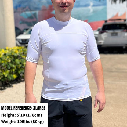 HawaiianSouthShore Rashguard Fitted (XSmall - 2XLarge) Short Sleeves White - Must - Have for Surfers