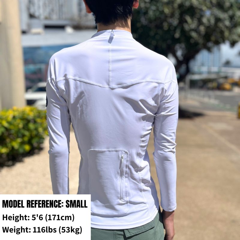 HawaiianSouthShore Rashguard With Pocket Fitted (Small - XLarge) Longsleeves White - Must - Have for Surfers