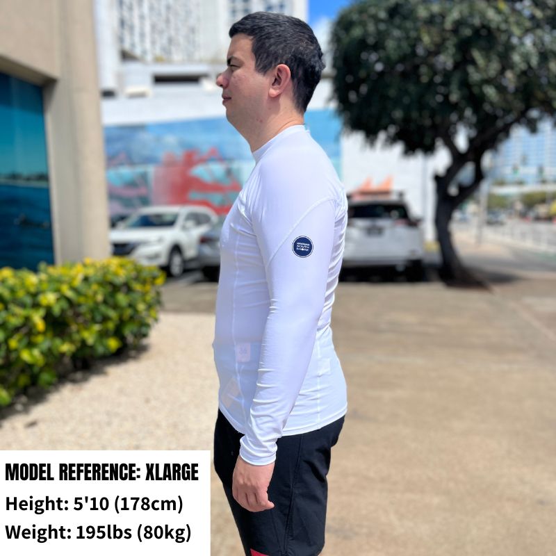HawaiianSouthShore Rashguard With Pocket Fitted (Small - XLarge) Longsleeves White - Must - Have for Surfers