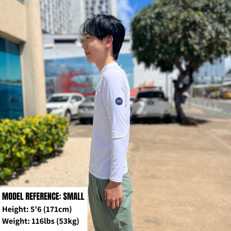 HawaiianSouthShore Rashguard With Pocket Fitted (Small - XLarge) Longsleeves White - Must - Have for Surfers