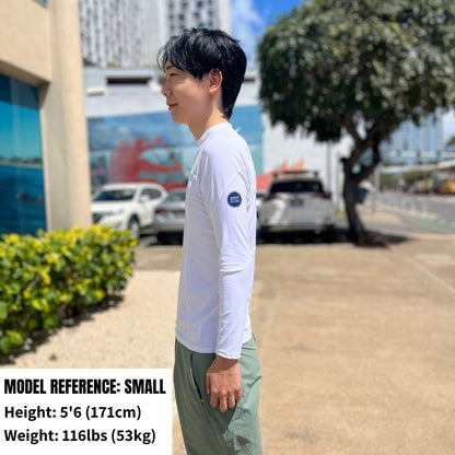 HawaiianSouthShore Rashguard With Pocket Fitted (Small - XLarge) Longsleeves White - Must - Have for Surfers