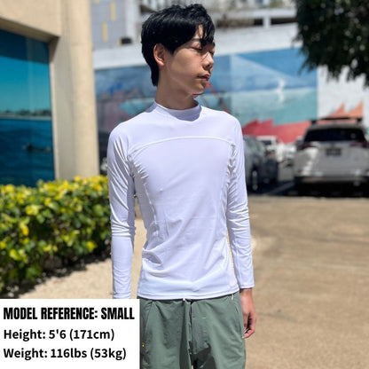 HawaiianSouthShore Rashguard With Pocket Fitted (Small - XLarge) Longsleeves White - Must - Have for Surfers