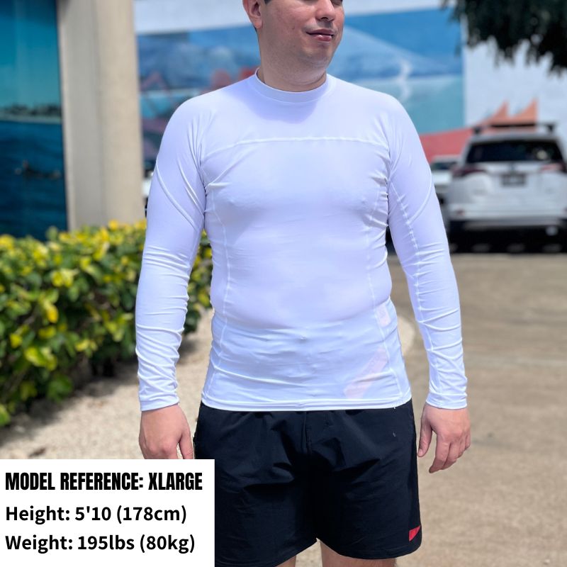 HawaiianSouthShore Rashguard With Pocket Fitted (Small - XLarge) Longsleeves White - Must - Have for Surfers
