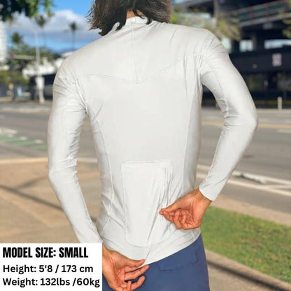 HawaiianSouthShore Rashguard With Pocket Fitted (Small - XLarge) Longsleeves White - Must - Have for Surfers