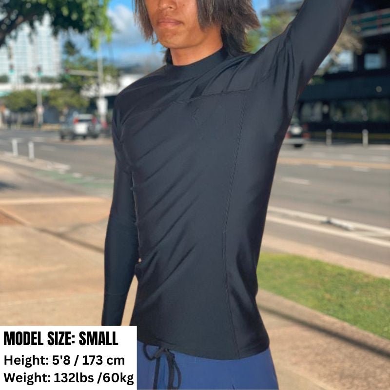 HawaiianSouthShore Rashguard With Pocket Fitted (Small - XXLarge) Longsleeves Black - Must - Have for Surfers