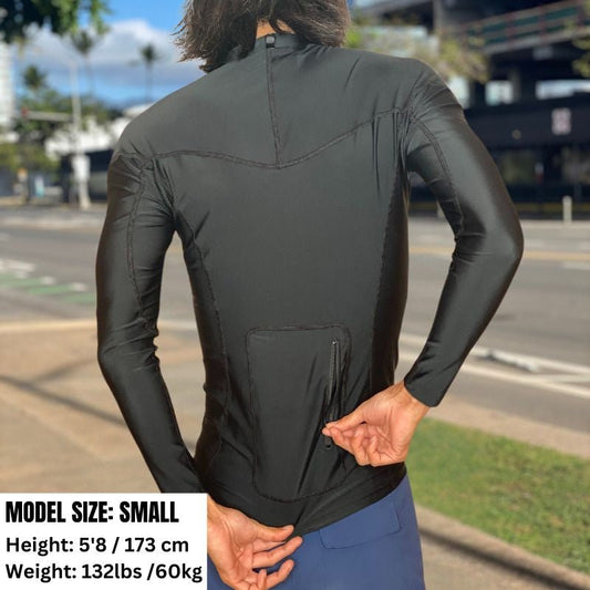 HawaiianSouthShore Rashguard With Pocket Fitted (Small - XXLarge) Longsleeves Black - Must - Have for Surfers