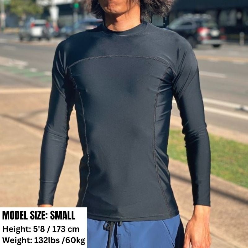 HawaiianSouthShore Rashguard With Pocket Fitted (Small - XXLarge) Longsleeves Black - Must - Have for Surfers
