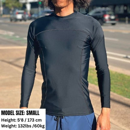 HawaiianSouthShore Rashguard With Pocket Fitted (Small - XXLarge) Longsleeves Black - Must - Have for Surfers