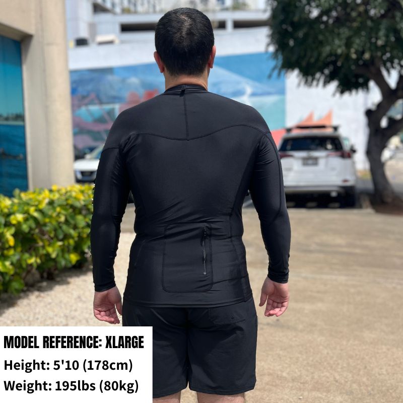HawaiianSouthShore Rashguard With Pocket Fitted (Small - XXLarge) Longsleeves Black - Must - Have for Surfers