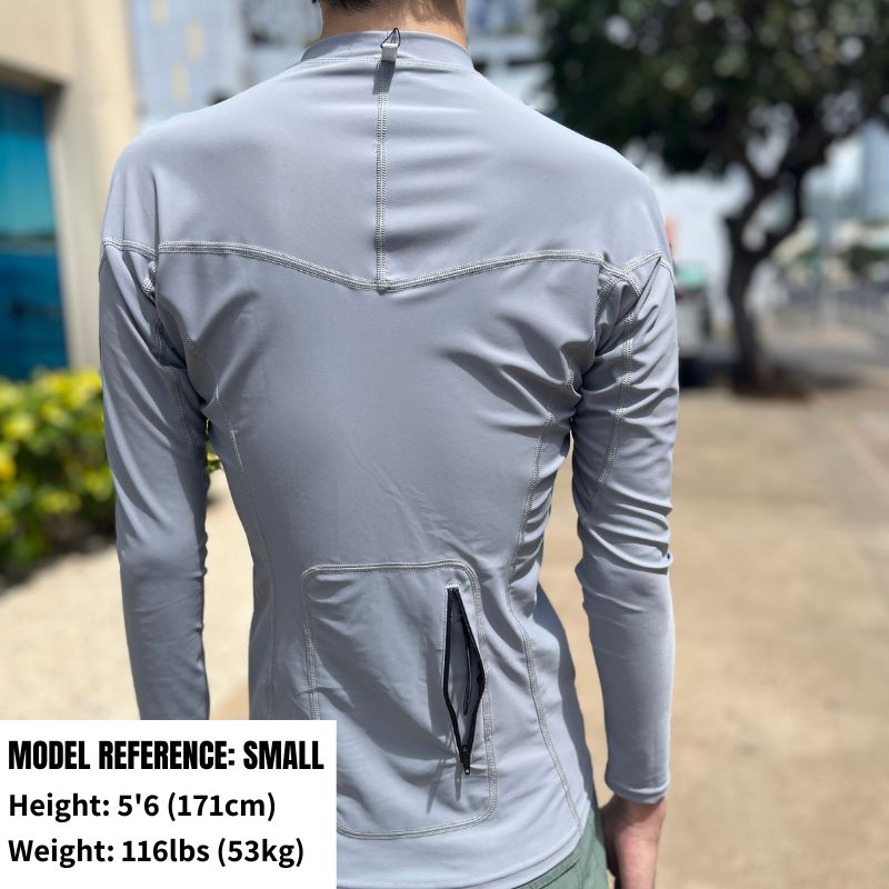 HawaiianSouthShore Rashguard With Pocket Fitted (Small - XXLarge) Longsleeves Grey - Must - Have for Surfers