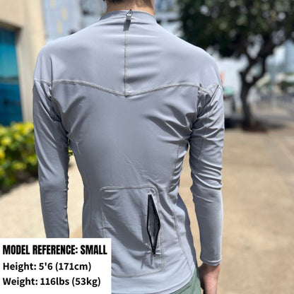 HawaiianSouthShore Rashguard With Pocket Fitted (Small - XXLarge) Longsleeves Grey - Must - Have for Surfers