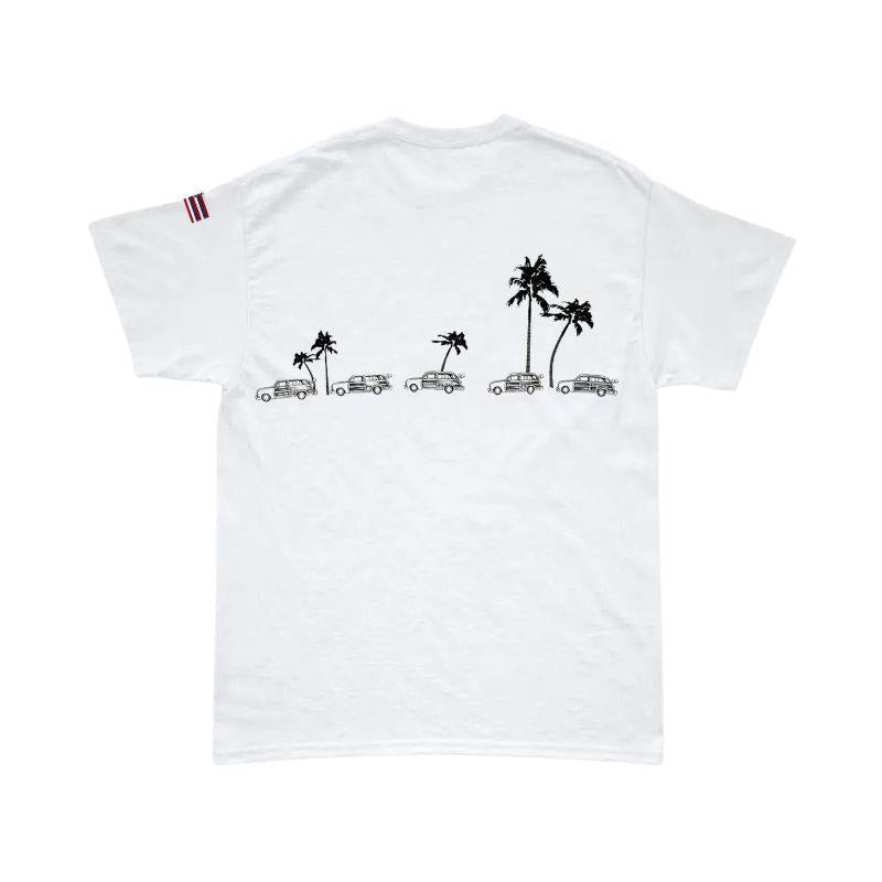 HawaiianSouthShore T-Shirt Car & Palm Tee Made in Hawaii (Small - XXLarge) White - Must - Have for Surfers
