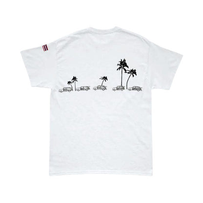 HawaiianSouthShore T-Shirt Car & Palm Tee Made in Hawaii (Small - XXLarge) White - Must - Have for Surfers