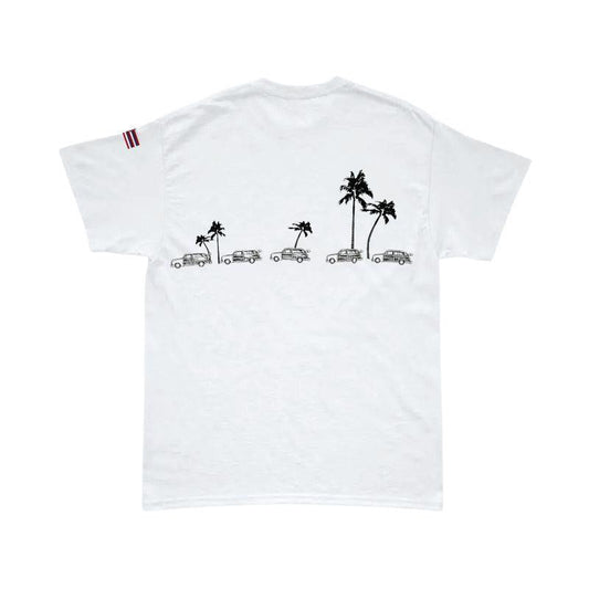 HawaiianSouthShore T-Shirt Car & Palm Tee Made in Hawaii (Small - XXLarge) White - Must - Have for Surfers