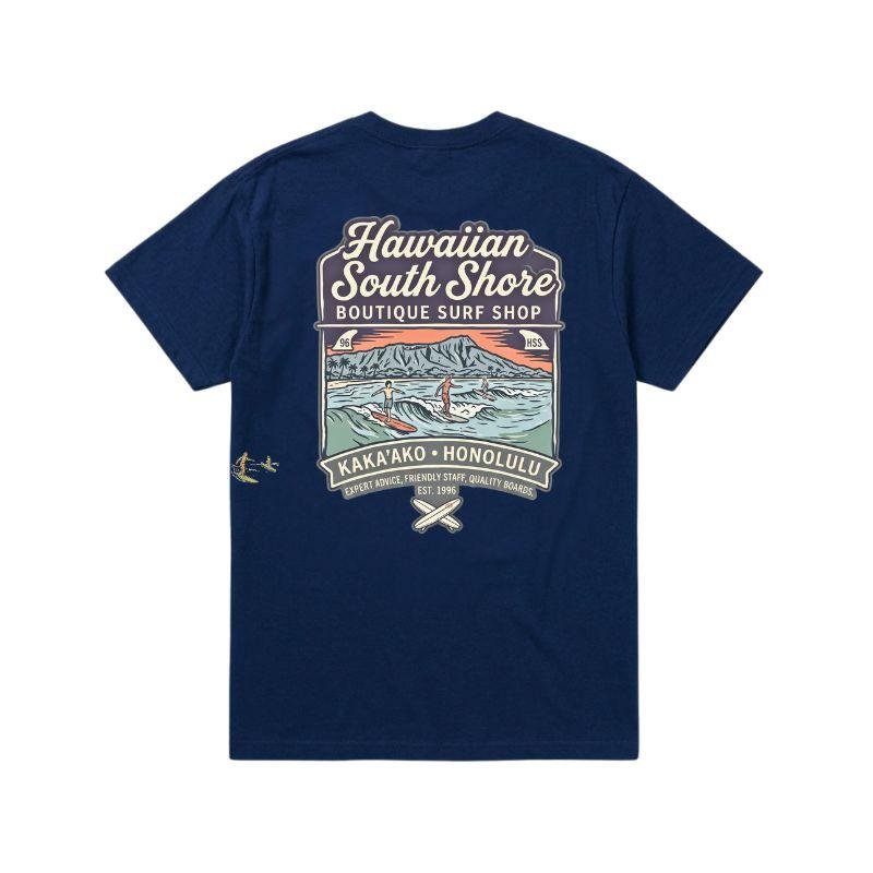 HawaiianSouthShore T-Shirt KAKAAKO Made in Hawaii S-XL Navy - Must-Have for Surfers