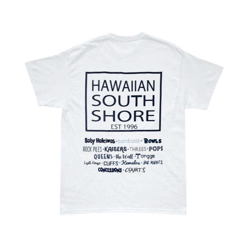 HawaiianSouthShore T-Shirt SURFPOINT 2 Made in Hawaii (Small - XXLarge) White Navy - Must - Have for Surfers