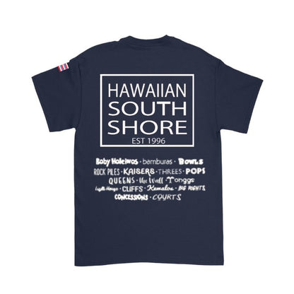 HawaiianSouthShore T-Shirt SURFPOINT Made in Hawaii (Small - 2XLarge) Navy White - Must - Have for Surfers