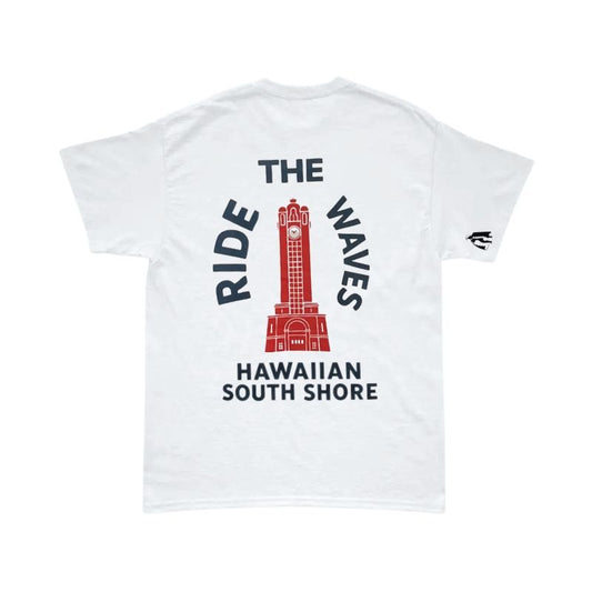 HawaiianSouthShore T-Shirt TOWER Made in Hawaii (Small - XLarge) White - Must - Have for Surfers