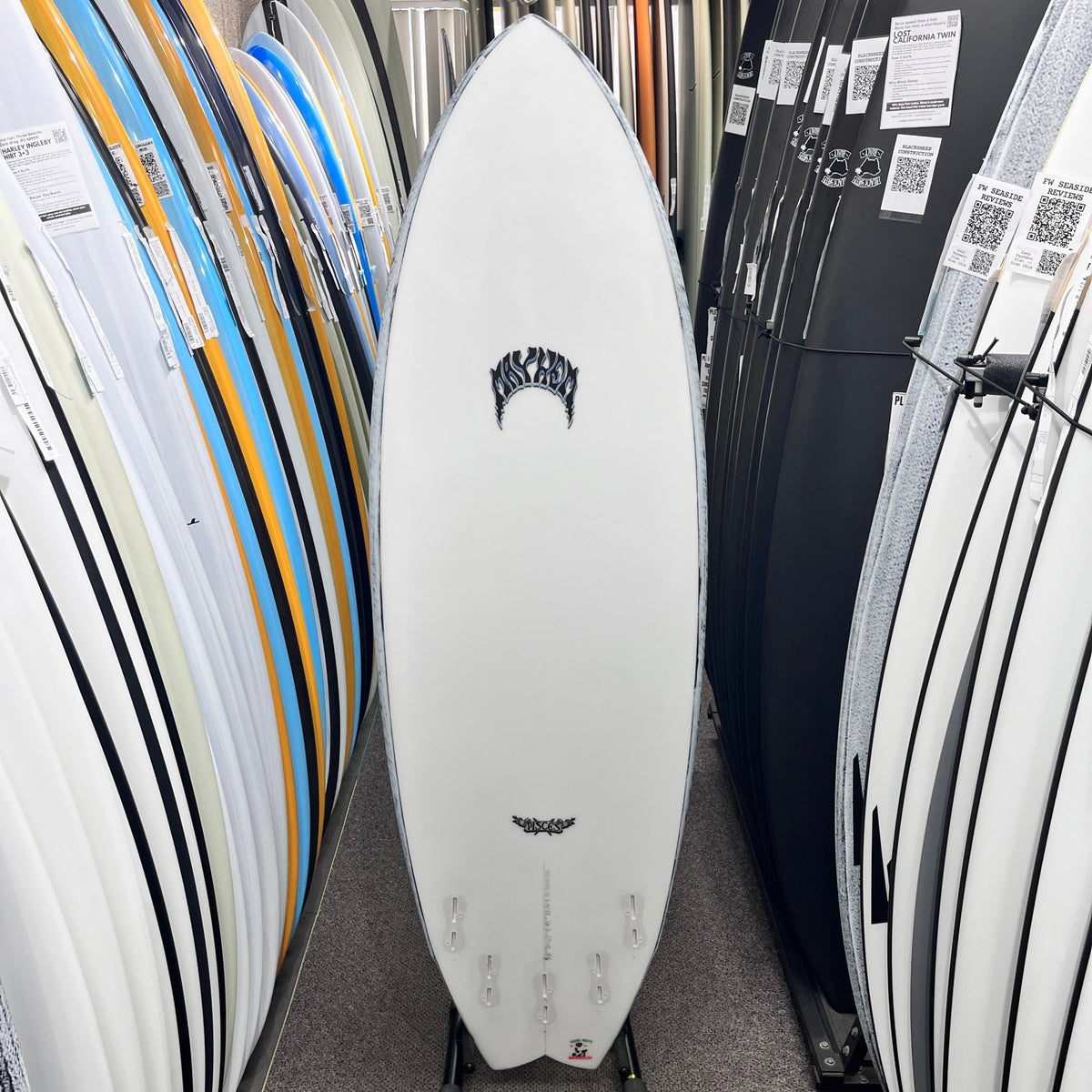 Lost Pisces Blacksheep 5'8 FCS II surfboard, bottom