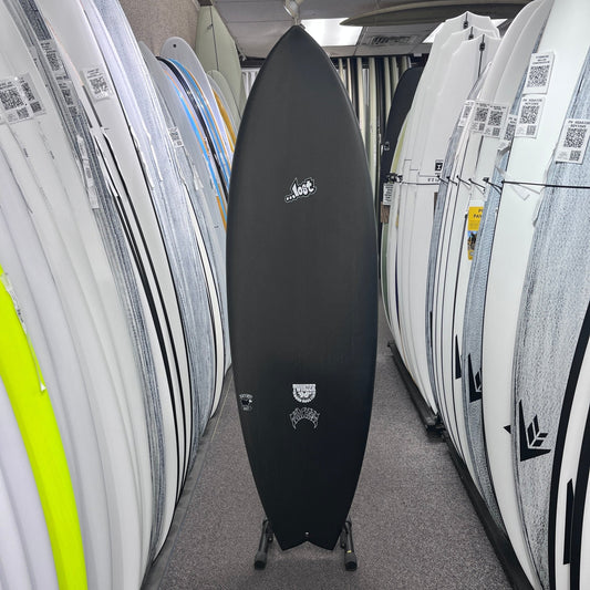 Lost RNF Twinzer 96'er Black Sheep Futures 5'4 Free Canards surfboard, deck