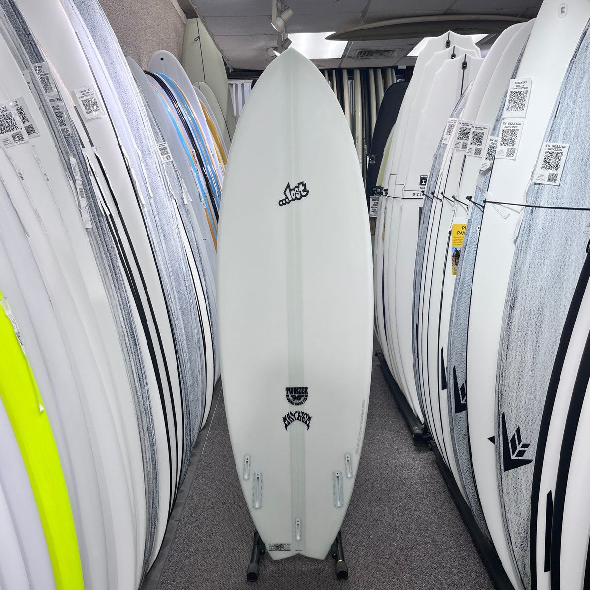 Lost RNF Twinzer 96'er Lightspeed II Futures 5'7 Free Canards surfboard, bottom