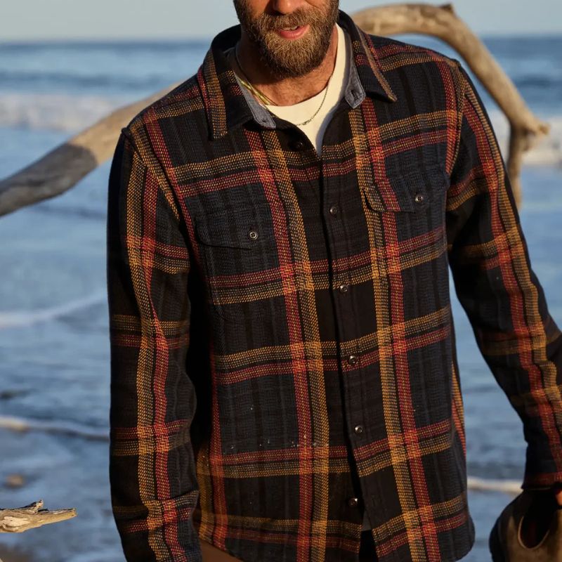Outerknown SHIRT Pitch Black Wander Plaid - Must - Have for Surfers