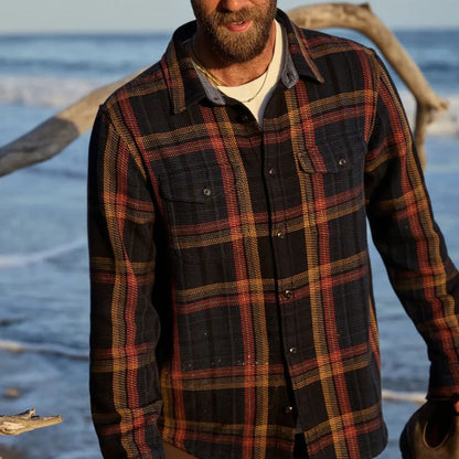 Outerknown SHIRT Pitch Black Wander Plaid - Must - Have for Surfers