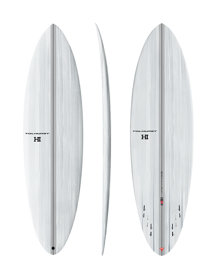 Harley Ingleby MID 4 Thunderbolt Red Candy/White surfboard, deck, rail profile and bottom views